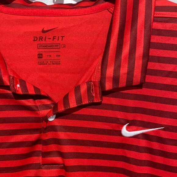 Nike Men's Red Dri-Fit Stripe Short Sleeves Standard Fit Polo Shirt Size 2XL - Picture 3 of 7